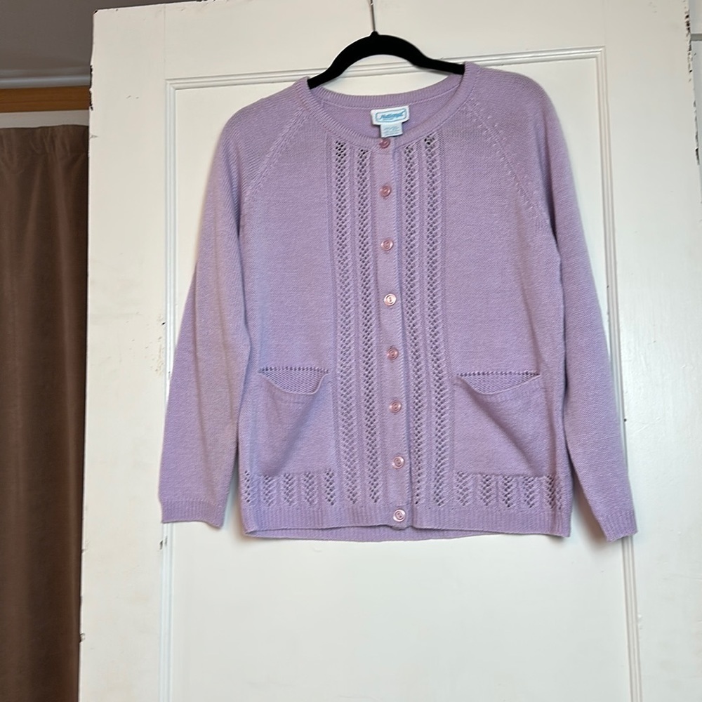 Vintage 1980s National Cardigan | Lavender Acrylic Knit · Classic / Everyday